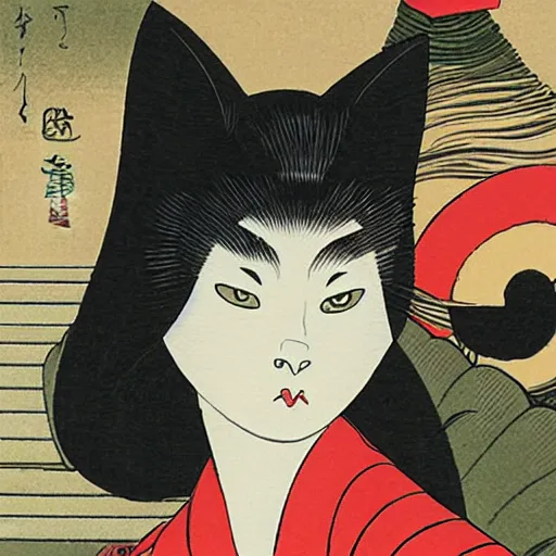 Image similar to cat woman sneak ukiyo - e style,