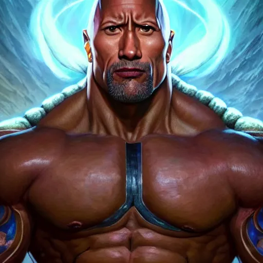 Prompt: Dwayne Johnson as a Super Saiyan, western, D&D, fantasy, intricate, elegant, highly detailed, digital painting, artstation, concept art, matte, sharp focus, illustration, art by Artgerm and Greg Rutkowski and Alphonse Mucha