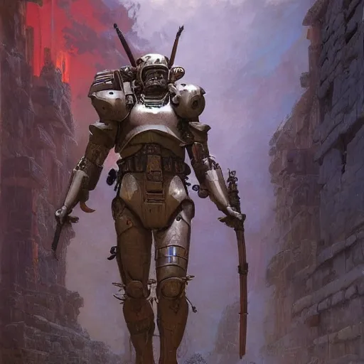 Image similar to soldier in mayan power armor by j. c. leyendecker, barlowe, makoto kobayashi, greg rutkowski, and beksinski