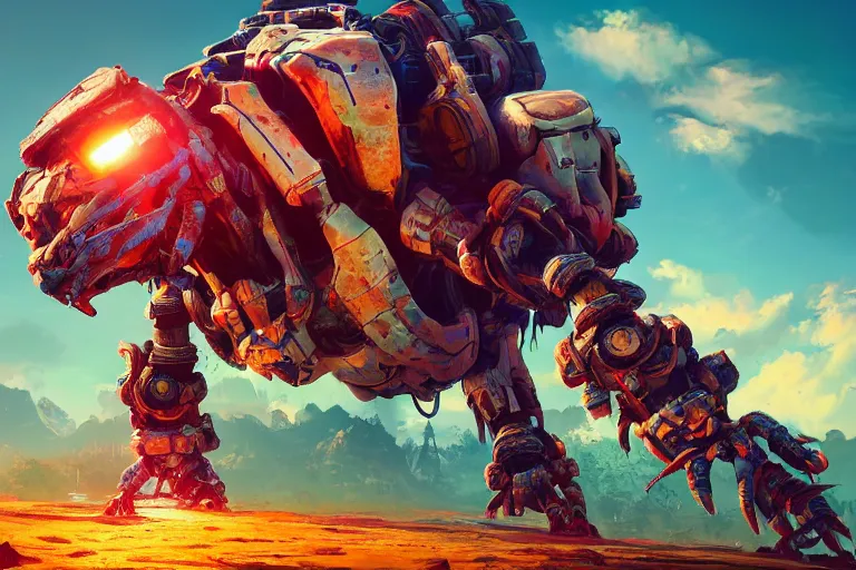 Image similar to shellsnapper machine mecanical creature robot of horizon forbidden west horizon zero dawn radiating a glowing aura global illumination ray tracing hdr fanart arstation by ian pesty and alena aenami artworks in 4 k