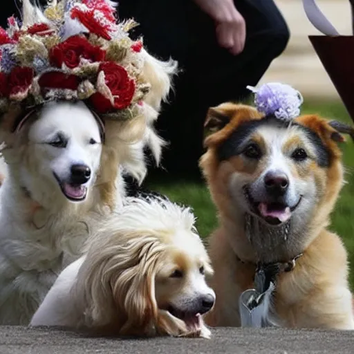 Prompt: photo of dog heads on the royal family