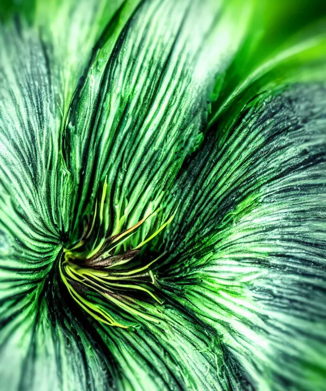 Image similar to close up of a green iris, electrical sparks, macro lens, 7 0 mm, highly detailed