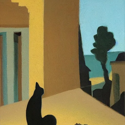 Prompt: a lonely cat sitting, looking at some ancient ruins. marius borgeaud style. detailed. handsome. vibrant. landscape