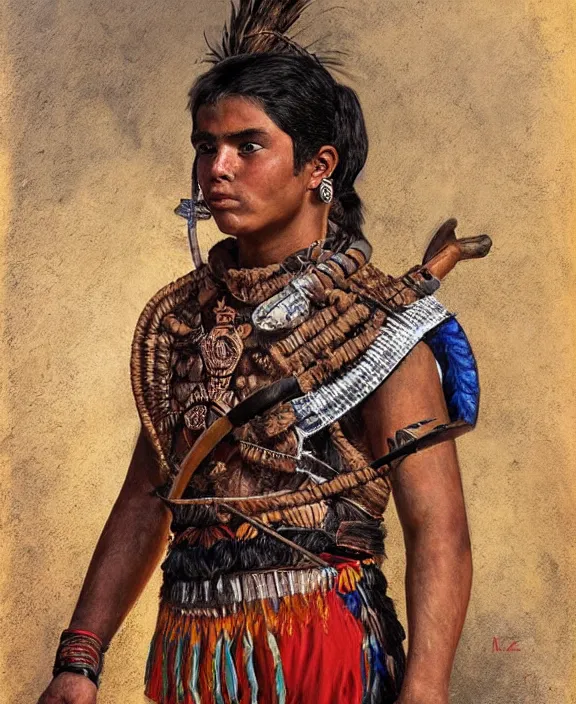 Image similar to portrait of a handsome young mayan warrior in yucatan, art by denys tsiperko and franz xaver kosler and bogdan rezunenko, hyperrealism