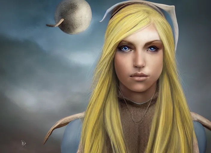 Image similar to digital painting of an elf with blonde hair, concept art, matte painting, digital painting, realism, side lighting XF IQ4, f/1.4, ISO 200, 1/160s, 8K, RAW, unedited, symmetrical balance, in-frame