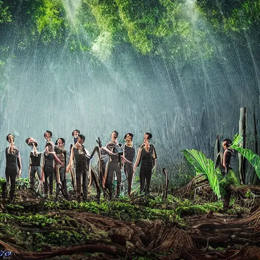 Prompt: high quality, high detail, an opera performance about deforestation in kalimantan forest, photorealistic lighting