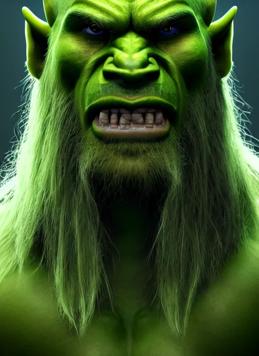 Prompt: portrait of a berserker green orc, long blond hair and beard, perfect facial symmetry + dim volumetric lighting, 8k octane beautifully detailed render, post-processing, extremely hyperdetailed, intricate, epic composition, grim yet sparkling atmosphere, cinematic lighting + masterpiece, trending on artstation