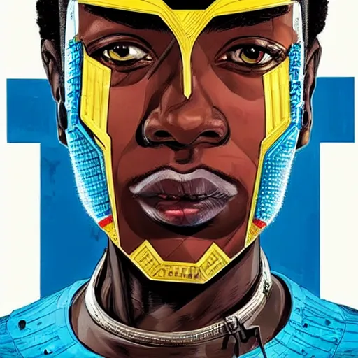 Image similar to portrait of a african male android, by MARVEL comics and Sandra Chevrier