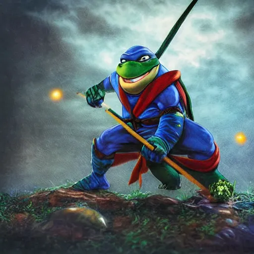 Prompt: ninja turtle raphael dim studio lighting, at night, ( ( photograph ) ), moody, realistic, detailed, low light, skin tinted a warm tone, light blue filter highly detailed, painting, red and black color palette, intricate, high quality anime artstyle, scenic view