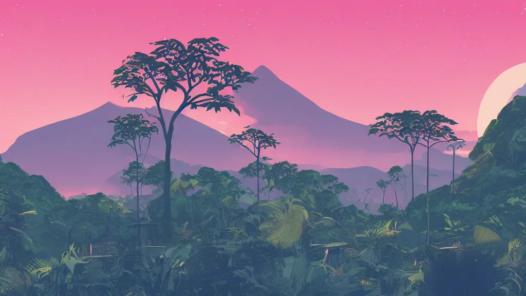 Image similar to Reunion Island landscape illustration by James Gilleard,trending on artstation