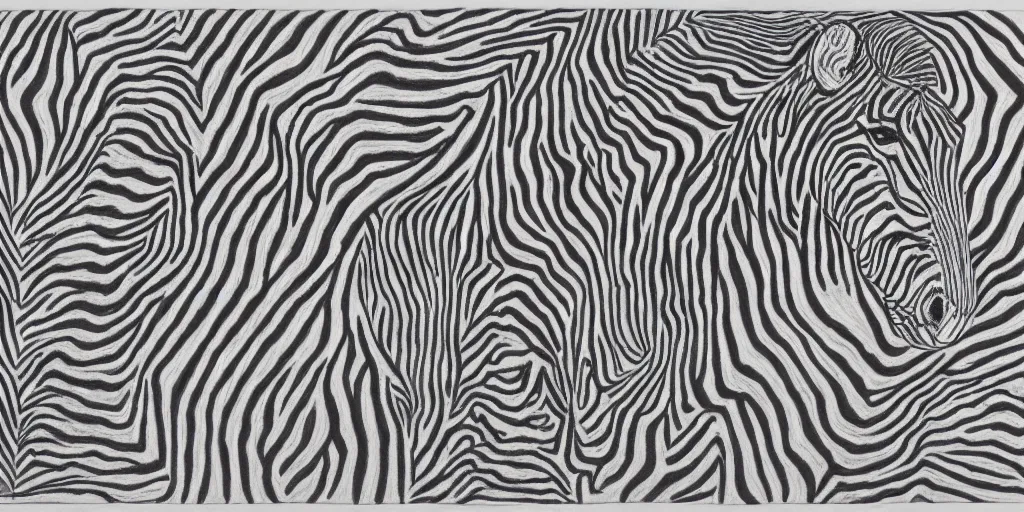 Prompt: abstract landscape drawing of a zebra in Arcadia, alex grey