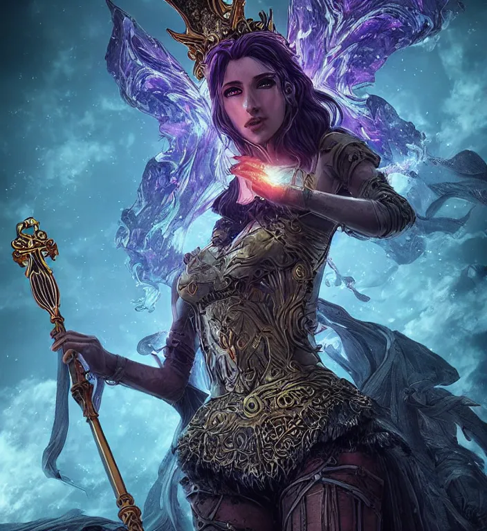 Image similar to unreal engine render + a goddess, tarot card, dark souls colour scheme, luminal, smooth, coherent, high detailed, kerem beyit, featured on artstation, instagram HD, unreal engine