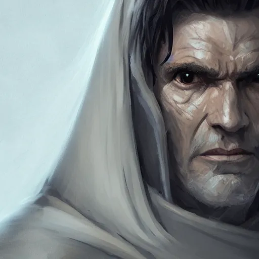 Image similar to portrait of a man by greg rutkowski, old jedi master, he looks like sam witwer, wearing gray jedi robes, star wars expanded universe, he is about 6 0 years old, highly detailed portrait, digital painting, artstation, concept art, smooth, sharp foccus ilustration, artstation hq