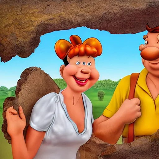 Prompt: fred and wilma flinstone honeymoon highly realistic digital photograph