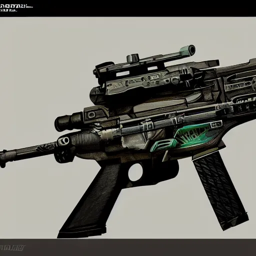 Prompt: sci-fi battle rifle concept art, trending on artstation, award-winning 4k