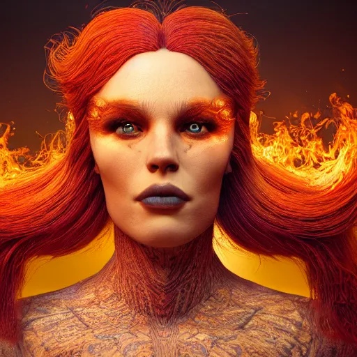 Image similar to the fire queen, 4 k, intricate detailed, jaw dropping, gorgeous, surreal, octane render