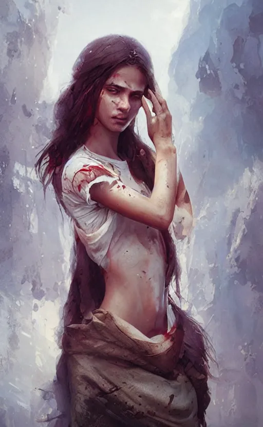 Image similar to The most beautiful arabian girl in the world crying blood ,digital art,ultra realistic,ultra detailed, ultra wide Lens, art by greg rutkowski