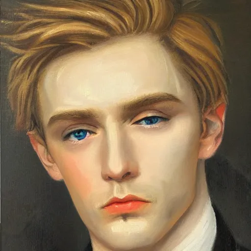 Image similar to the picture of dorian gray, handsome blond man with striking eyes, high detail oil painting