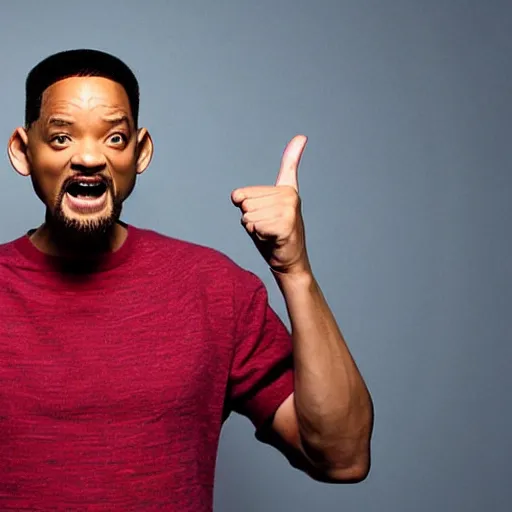 Image similar to will smith angrily pointing at the camera, angry!!!!!!!!! mad face, angry face, looking at camera, threatening, highly detailed, well - lit, award - winning photograph, real image