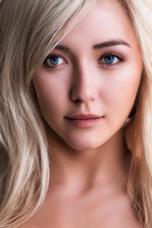 Image similar to 2 4 year old professional blonde female wearing white v - neck top, neck zoomed in, photo realistic, extreme detail skin, no filter, slr, golden hour, 4 k, high definition, photograph, selfie