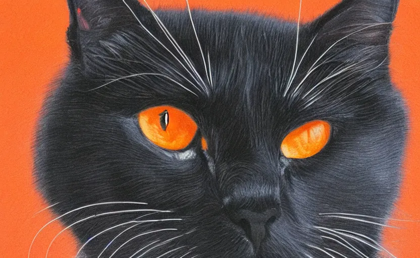 Image similar to A portrait of a black cat with orange and red eyes