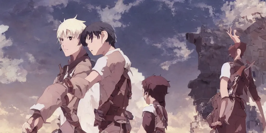Image similar to a film still portrait of phil spencer, finely detailed features, closeup at the faces, perfect art, at an ancient city, gapmoe yandere grimdark, trending on pixiv fanbox, painted by greg rutkowski makoto shinkai takashi takeuchi studio ghibli, akihiko yoshida,