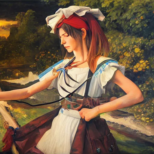 Prompt: Classical oil painting of Kirisame Marisa by Jacek Malczewski, Touhou, oil, canvas