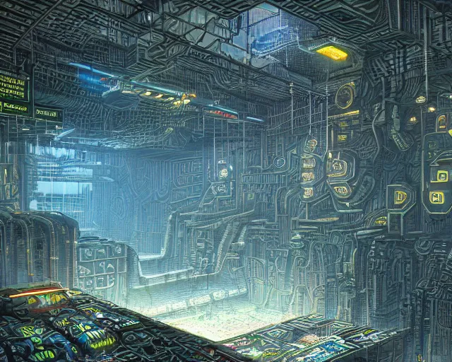 Image similar to interior of an underground maze within a large cyberpunk complex, pixelart, brutalism, volumetric lighting, 8 k, art by dan mumford, greg rutowski, johan grenier