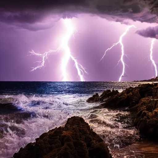 Image similar to dramatic lightning, photo 1 5 mm, wide, flower in the sea