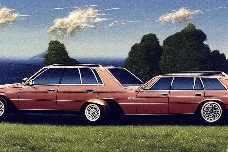 Image similar to 1 9 7 8 vector w 8 twin turbo mercedes estate, weapons, style by caspar david friedrich and wayne barlowe and ted nasmith.