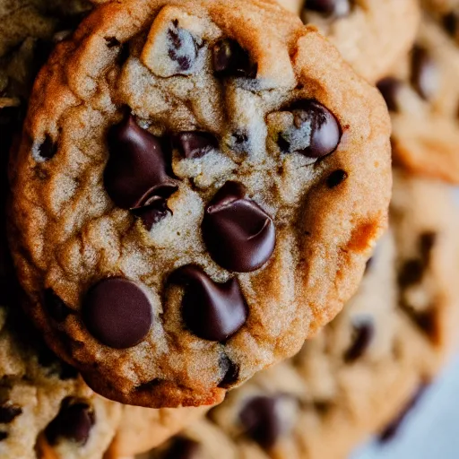 Image similar to a 5 0 mm macro shot of a chocolate chip and prawn cookie