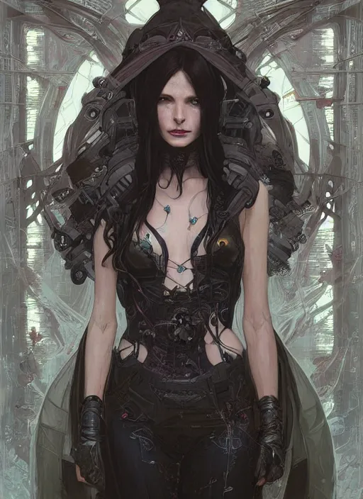 Image similar to a beautiful illustration of a cyberpunk witch with horns in head, intricate, sharp focus, illustration, highly detailed, digital painting, concept art, matte, art by wlop and artgerm and greg rutkowski and alphonse mucha, masterpiece