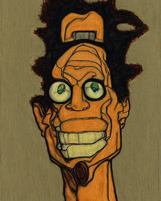 Image similar to portrait of futurama's bender by egon schiele in the style of greg rutkowski