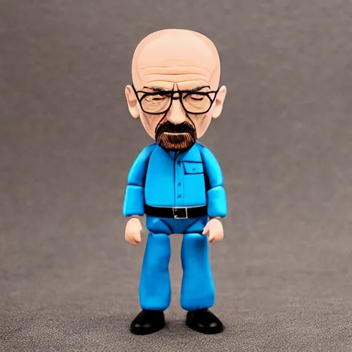 Image similar to a stopmotion animation puppet of walter white, vinyl action figure, plastic, toy