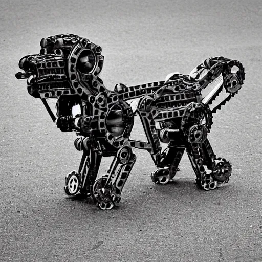 Prompt: dog made out of mechanical parts, 33mm photo