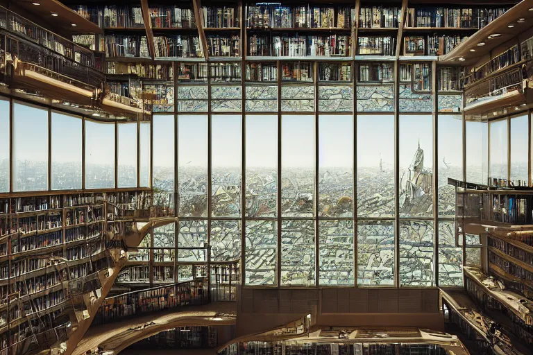 Prompt: inside a huge library, futuristic architecture, many windows, cherry blossom, sophisticated furniture detail, landscape, huge space, full view, bottom - up view cinematic, epic movie, fantasy, magic, dreamscape, realistic, 8 k, high resolution, detail, hyper detail