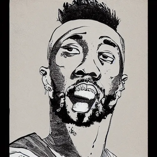 Prompt: RZA rapping, portrait, style of ancient text, hokusai