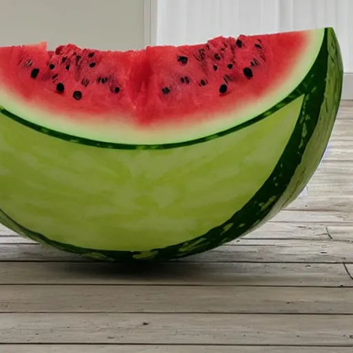 Prompt: a watermelon shaped like a couch, watermelon couch, couch, couch