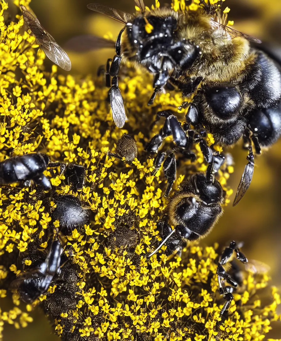 Prompt: super macro of a robot bee on a flower in the garden, fantasy, cyberpunk style, highly detailed 8 k, intricate, nikon d 8 5 0 3 0 0 mm, award winning photography