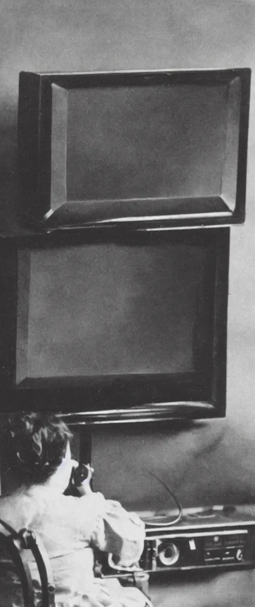 Image similar to 1 9 0 0 s photo of a person watching a flat screen hd tv