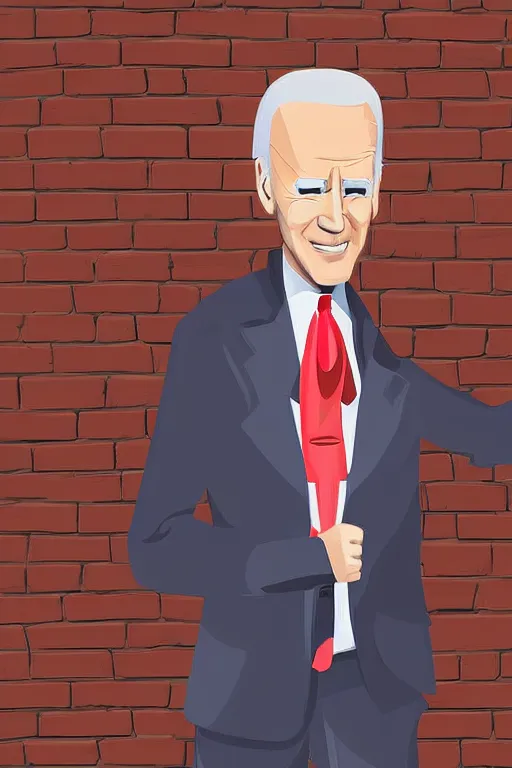 Prompt: biden with glowing red eyes breaking through a brick wall digital art illustration detailed