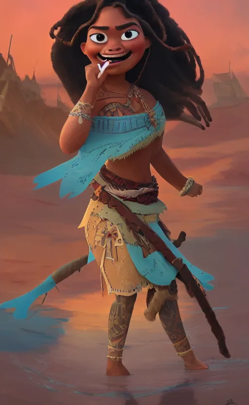 Image similar to a pirate queen in the style of pixar's moana, in the style of aardman animations, mars ravelo and greg rutkowski