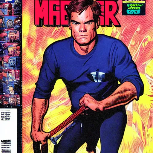 Image similar to dexter morgan marvel comic book cover, vivid colors, highly detailed, 1 9 9 0 s style, stan lee