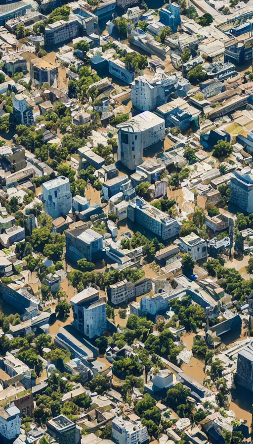 Prompt: hasselblad photograph of a frank gehry designed flooded city. dappled lighting, very beautiful!! aerial shot