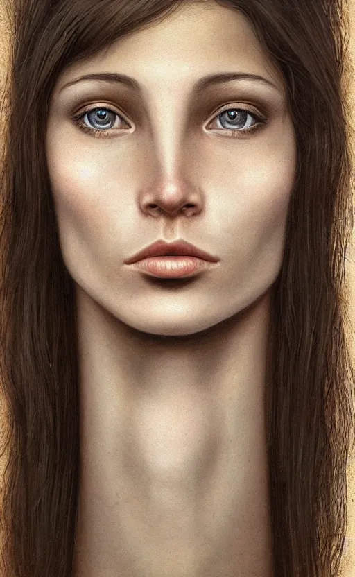 Prompt: a portrait of a beautiful thin fit girl with long straight dark brown hair light brown eyes and a round face, by laurie lipton, by karol bak, 8 k resolution, rendered in octane, zbrush, realistic shadows, volumetric lighting, backlit