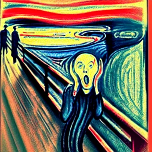 Image similar to the scream with a hat and raining on top of a hill