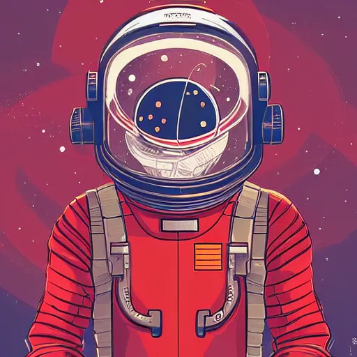 Prompt: retro space explorer portraits. red astronaut suit. josan gonzalez