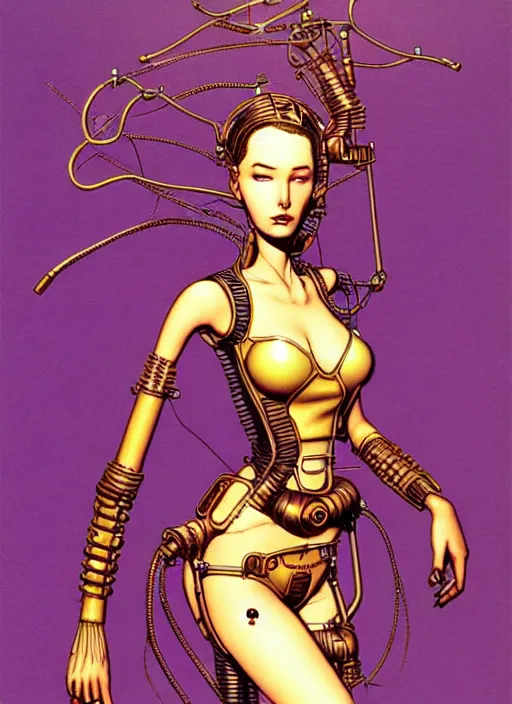 Image similar to image of beautyful female android steampunk by moebius,