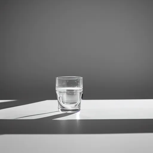 Prompt: a lone, empty glass on a white table, single light source, 8k, studio photography, raytracing W-1024 H-1024