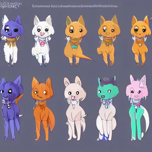 Image similar to character design sheet of cute fantasy world companion pet